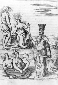 アポロ、ヴィンチェンツォカルタリによる「古代の神々の像」のイラスト、1571年 作： Bolognino Zaltieri